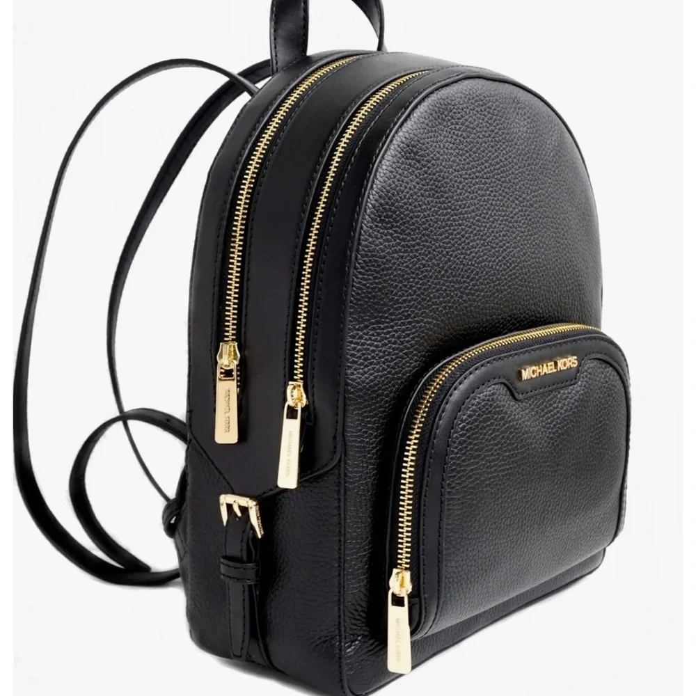 Michael Kors Jaycee Medium Pebbled Leather Backpack Black /Golden Tone Hardware